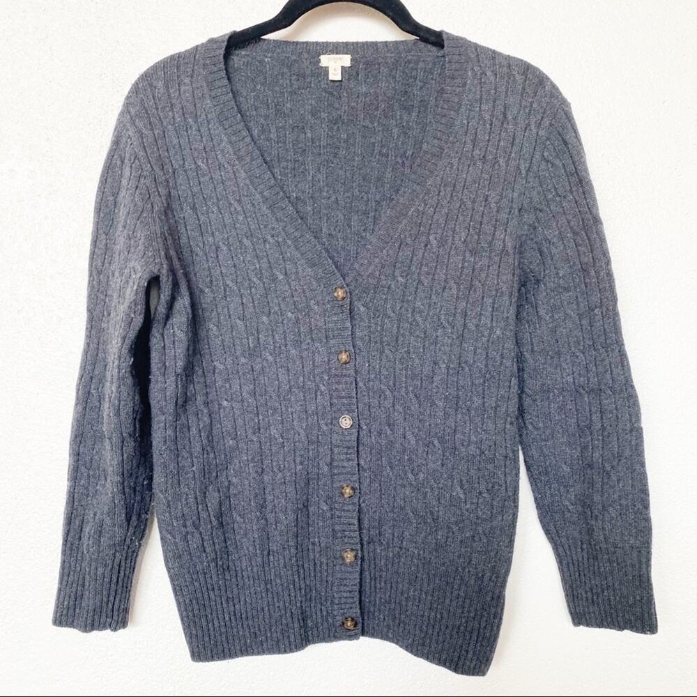 J. Crew Factory Grey Ribbed Cropped Sleeve Wool Blend Cardigan Size Small
